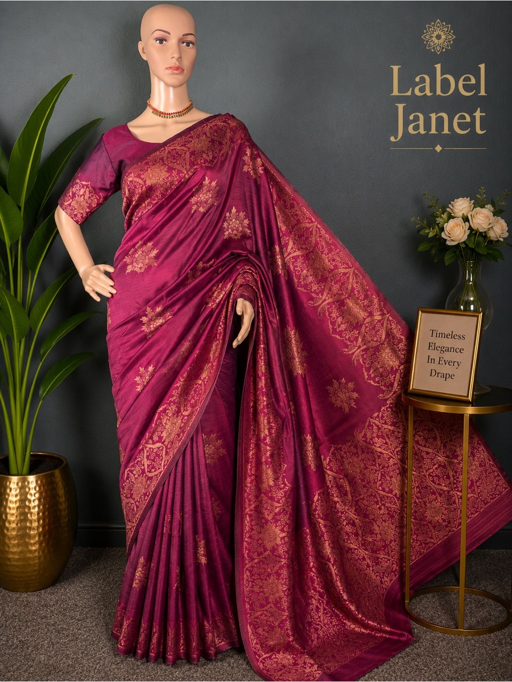 Brand new Banarasi silk saree with stitched blouse (34” - 42”)